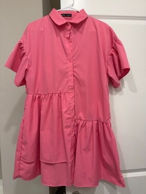 SHEIN Pink Button-Up Collared Top